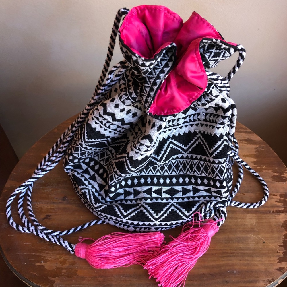 Boho Cinch Drawstring Bag with Tassels